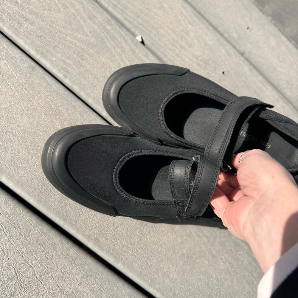 Free People Black Neoprene Mary Jane Flats Strap Comfort Shoes Size 7 - Picture 5 of 7